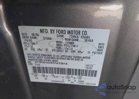 2007 Ford F-150 Fx4/Lariat/Xlt from USA, damaged, VIN 1FTPW14V67FA15814